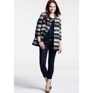 Ann Taylor Navy/Ivory Striped Cocoon Blazer Coat